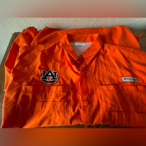Columbia Button Up Orange AUBURN short-sleeve Vented  Sportswear Football XL - Picture 7 of 8